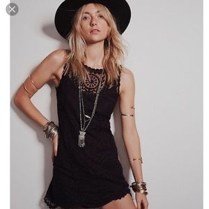 Free people | black embroidered net shift dress